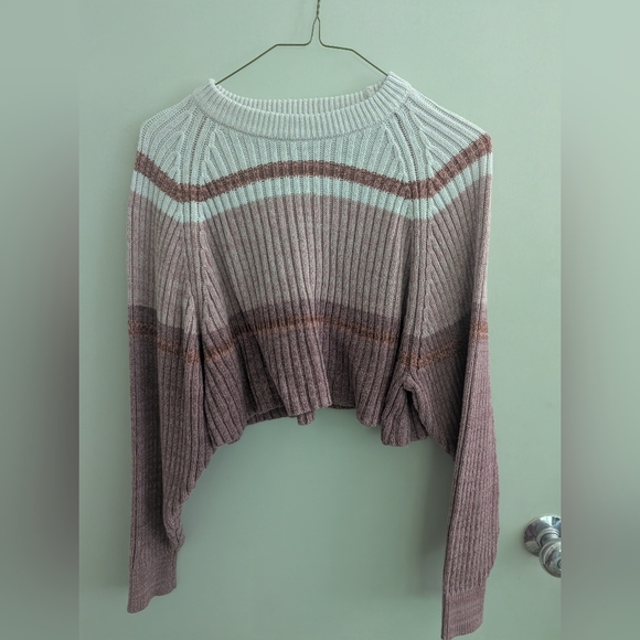 Aeropostale XS Striped Ribbed Sweater - Cream and Burgundy Fall Winter Teen EUC - Picture 7 of 7